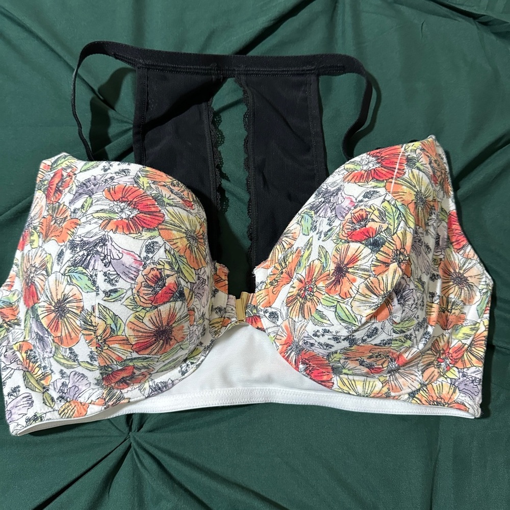 Cacique Multicolor Floral Bra with Black Lace